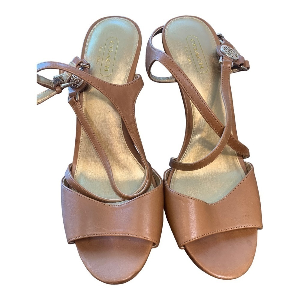Coach Brown with Gold Logo Detail Strappy High Heels 8